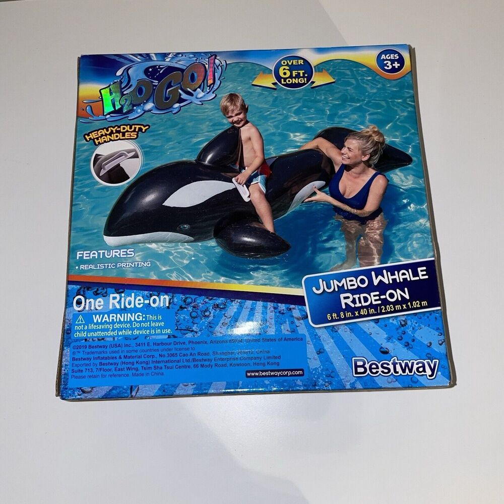Bestway H2O Go! Ride-On Jumbo Whale Float Swimming Pool Inflatable Black White!